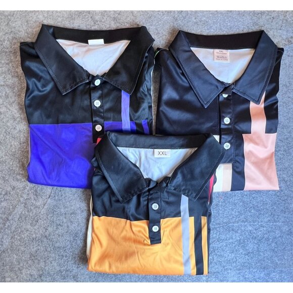 Set Of 3 Mens XXL Colorblock Polo Shirts SS 3 Button Collars Golf Casual Travel - Picture 2 of 16